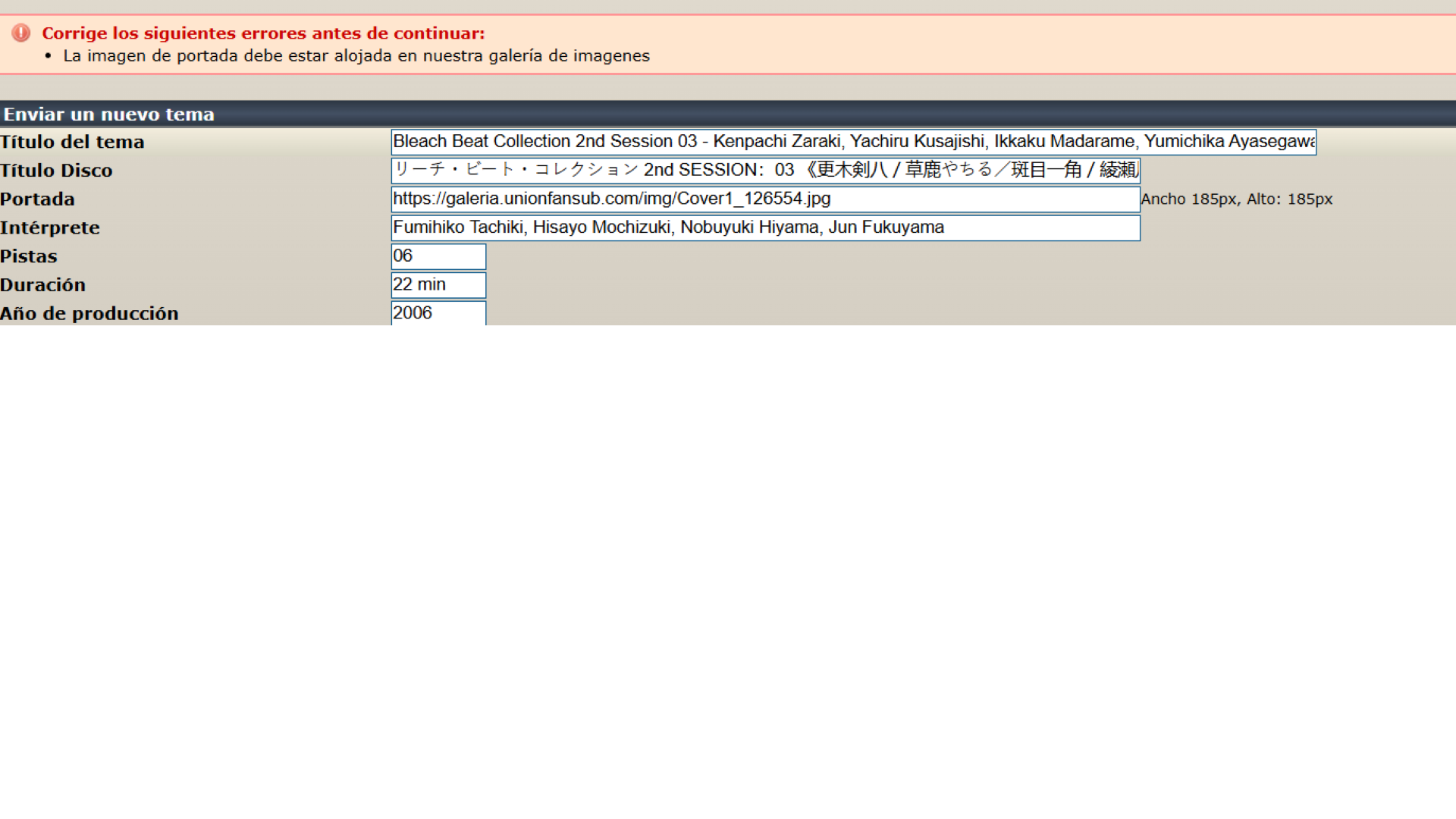 Error subida - portada (Al subir el aporte da este error)