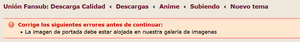 Error subida - portada